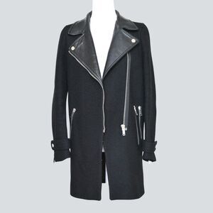 ZARA Wool-Blend with a Lambskin Leather Asymmetric Moto/Biker Coat Size S